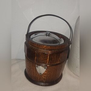 Source Unknown Brown Wooden Ice Bucket with Silver Lid
